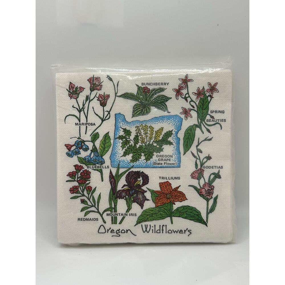 Vintage Western Scene Oregon Wildflower Beverage Napkin Single Ply 24ct Tea